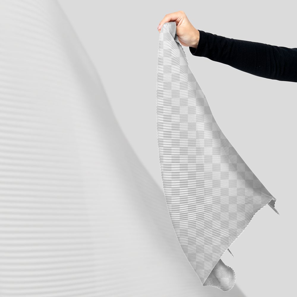 Png pleated scarf mockup in woman&rsquo;s hand studio shot