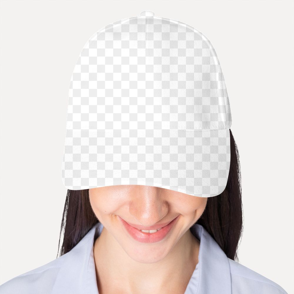 Png cap transparent mockup on happy woman