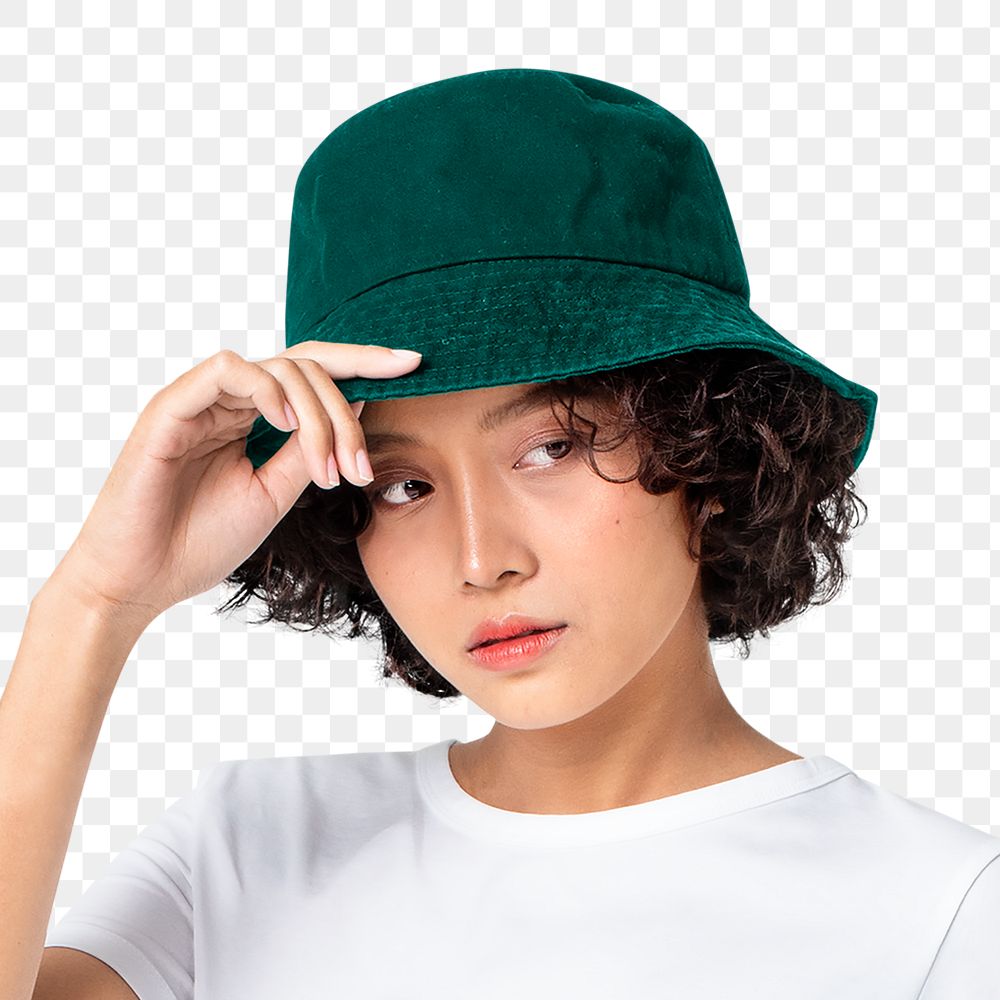 Bucket hat png mockup in green trendy street fashion