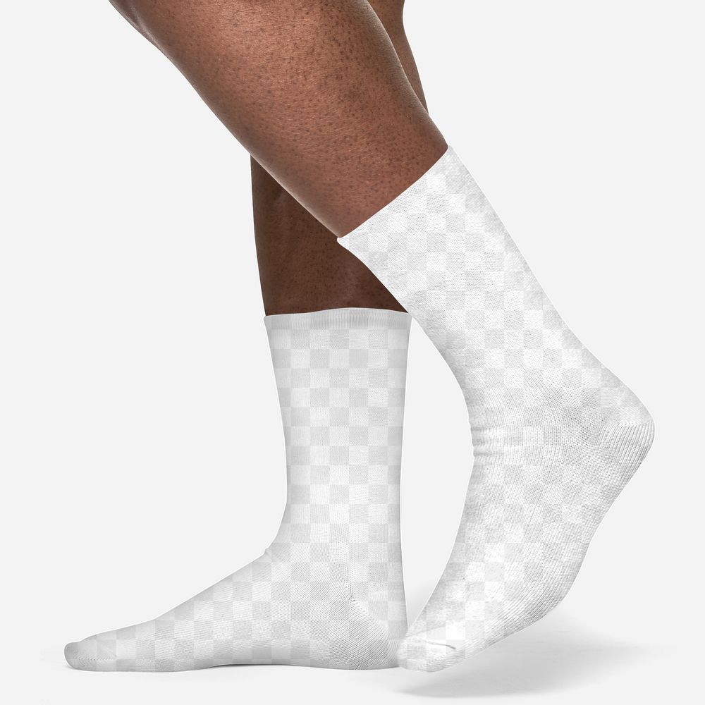 Png crew socks transparent mockup on African American woman leg