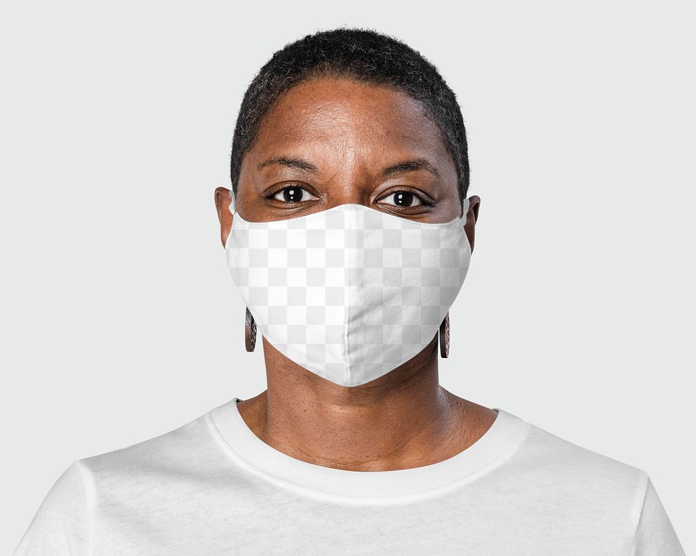 Png face mask mockup transparent on African American woman