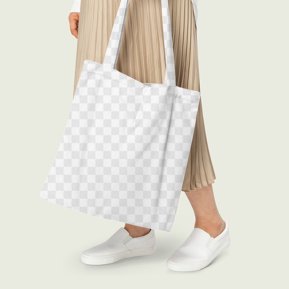 Canvas tote bag png mockup transparent casual apparel close up