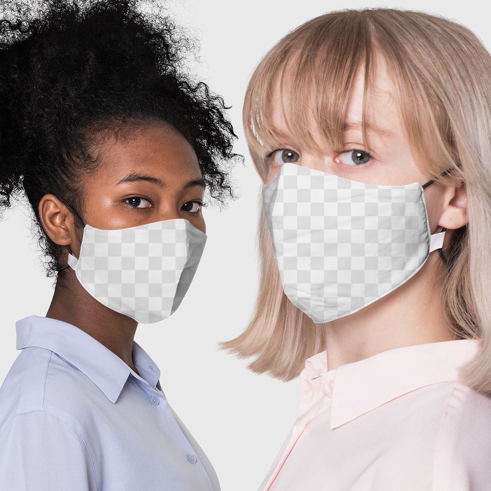 Png transparent face mask mockup Covid 19 youth apparel shoot