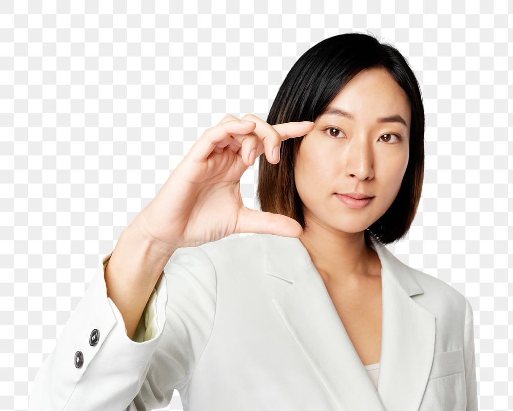 Asian businesswoman png mockup touching virtual screen
