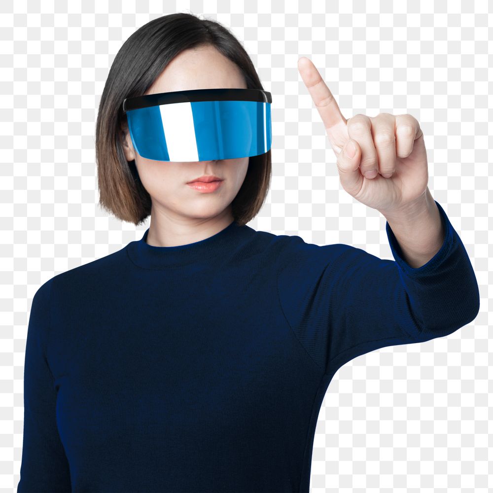 Woman wearing smart glasses mockup png futuristic technology