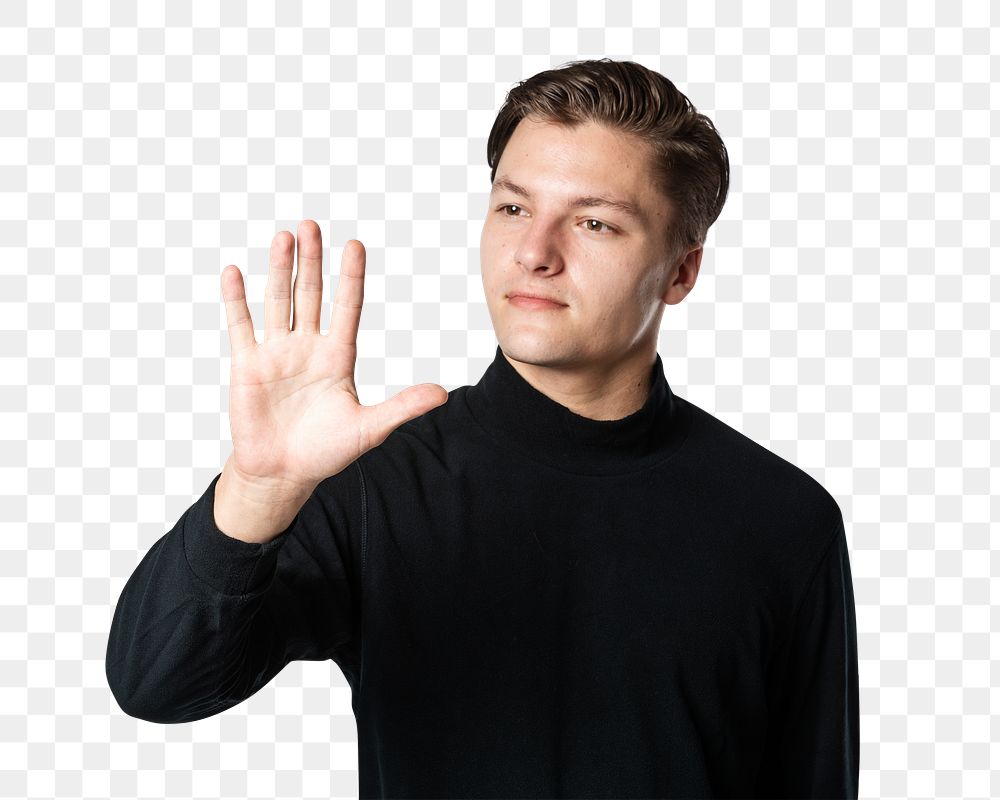 Business man png mockup touching virtual screen