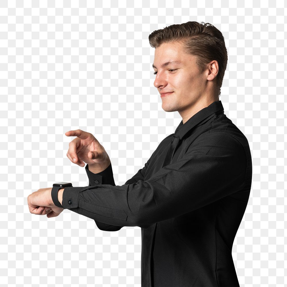 Businessman using smartwatch png mockup wearable gadget
