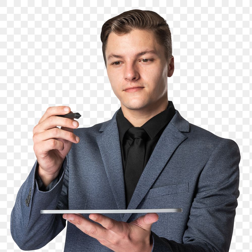 Businessman holding digital tablet png invisible screen