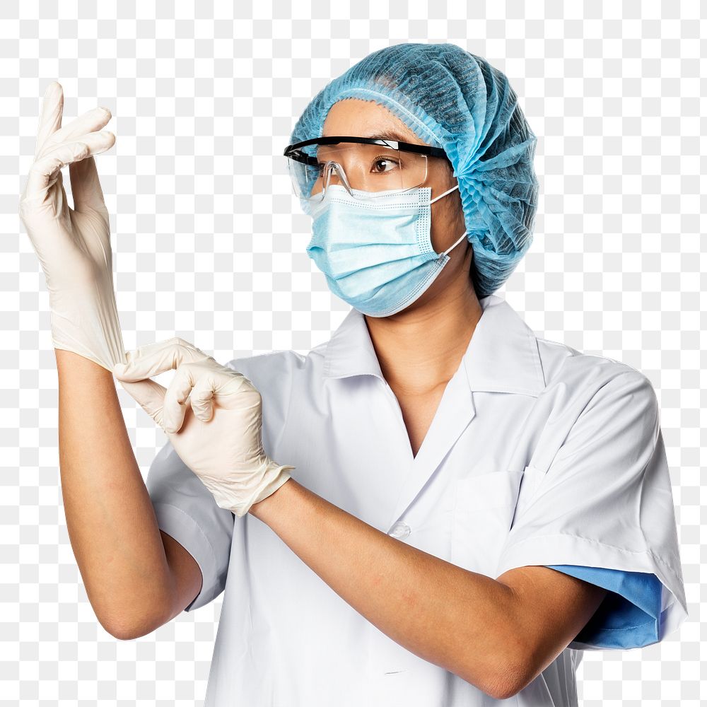 Doctor png mockup in uniform wearing medical gloves