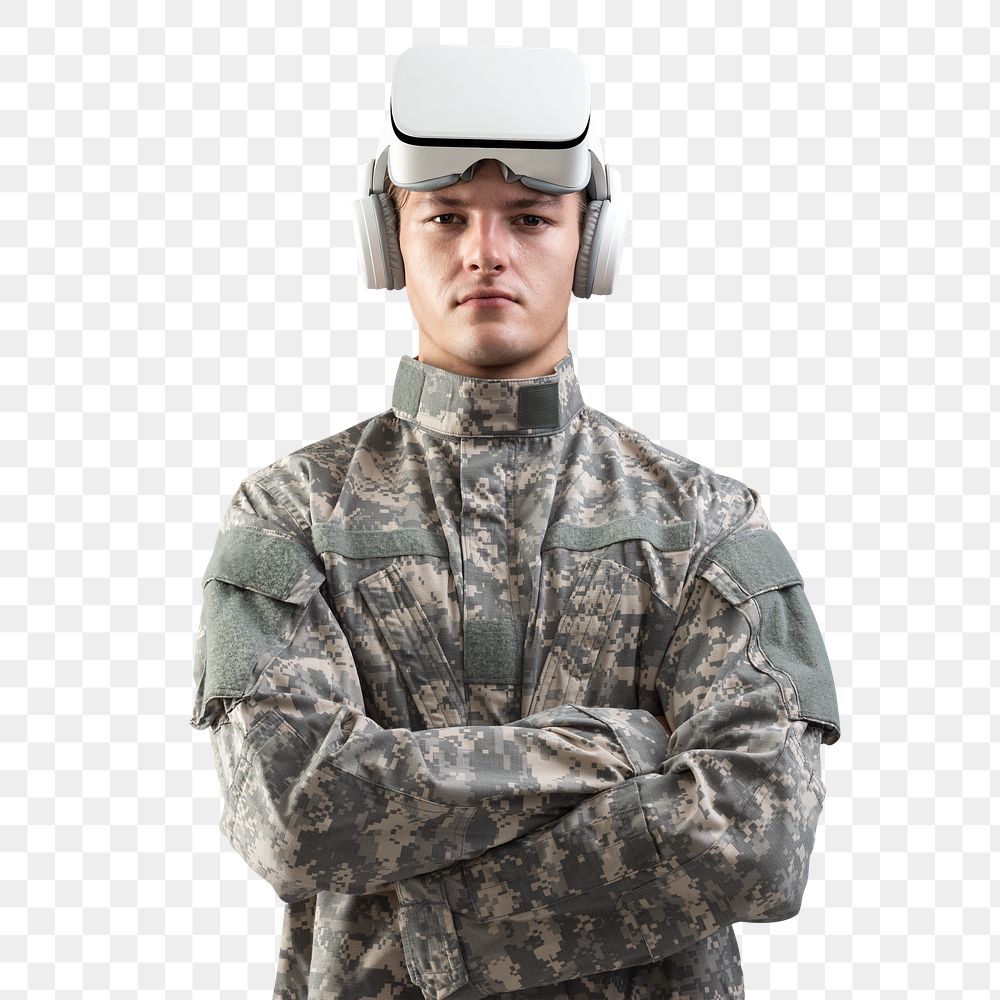 Military officer in VR headset png mockup