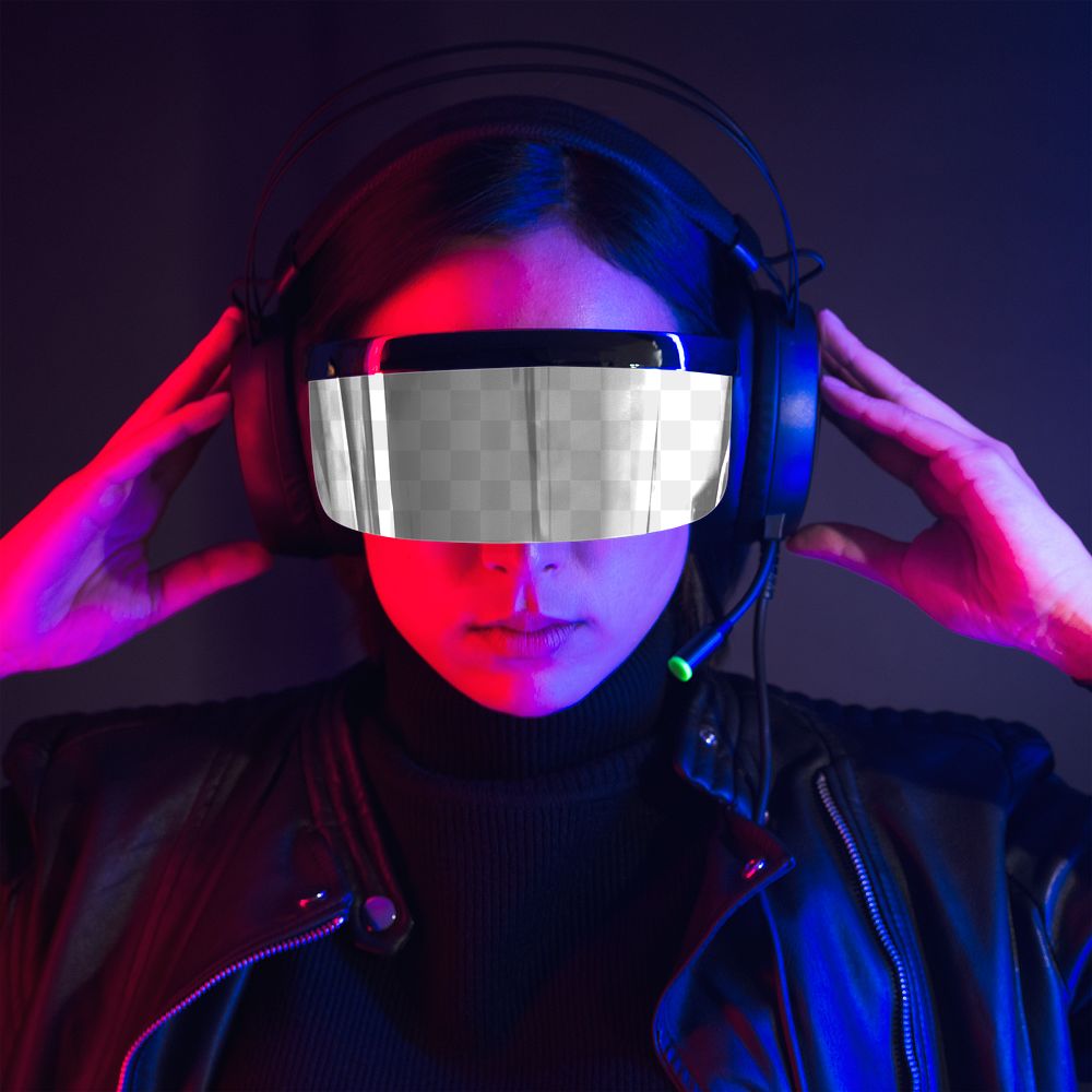 Png smart glasses mockup with headphones gaming technology