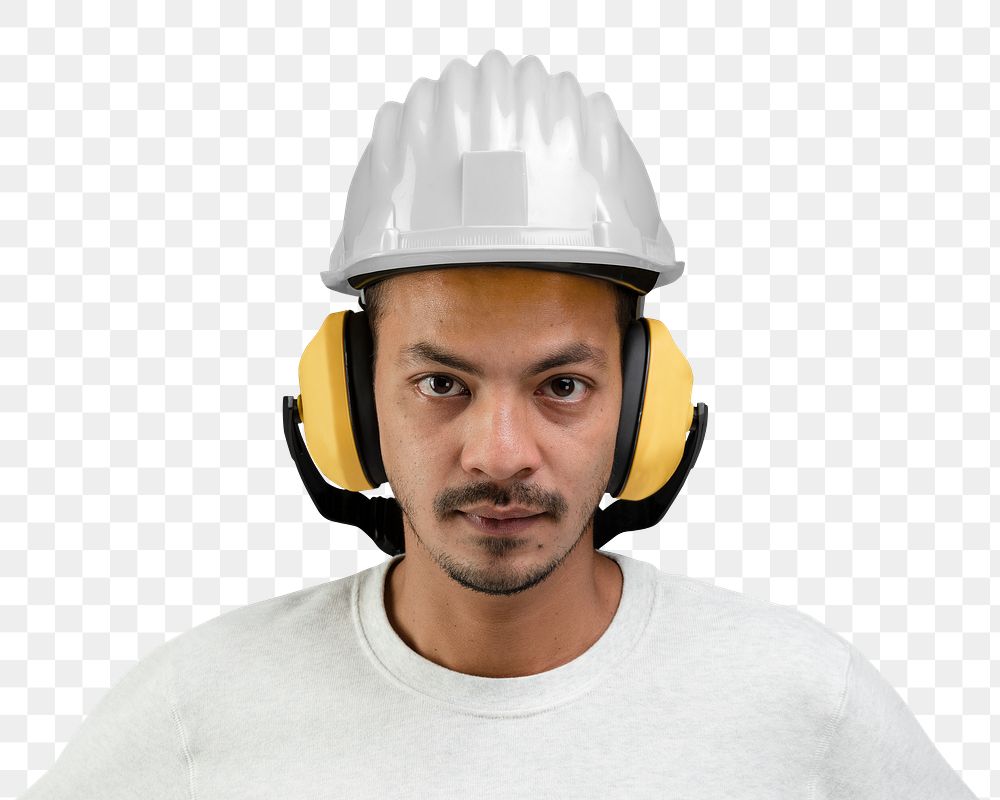 Civil engineer png mockup with hard hat and earmuff