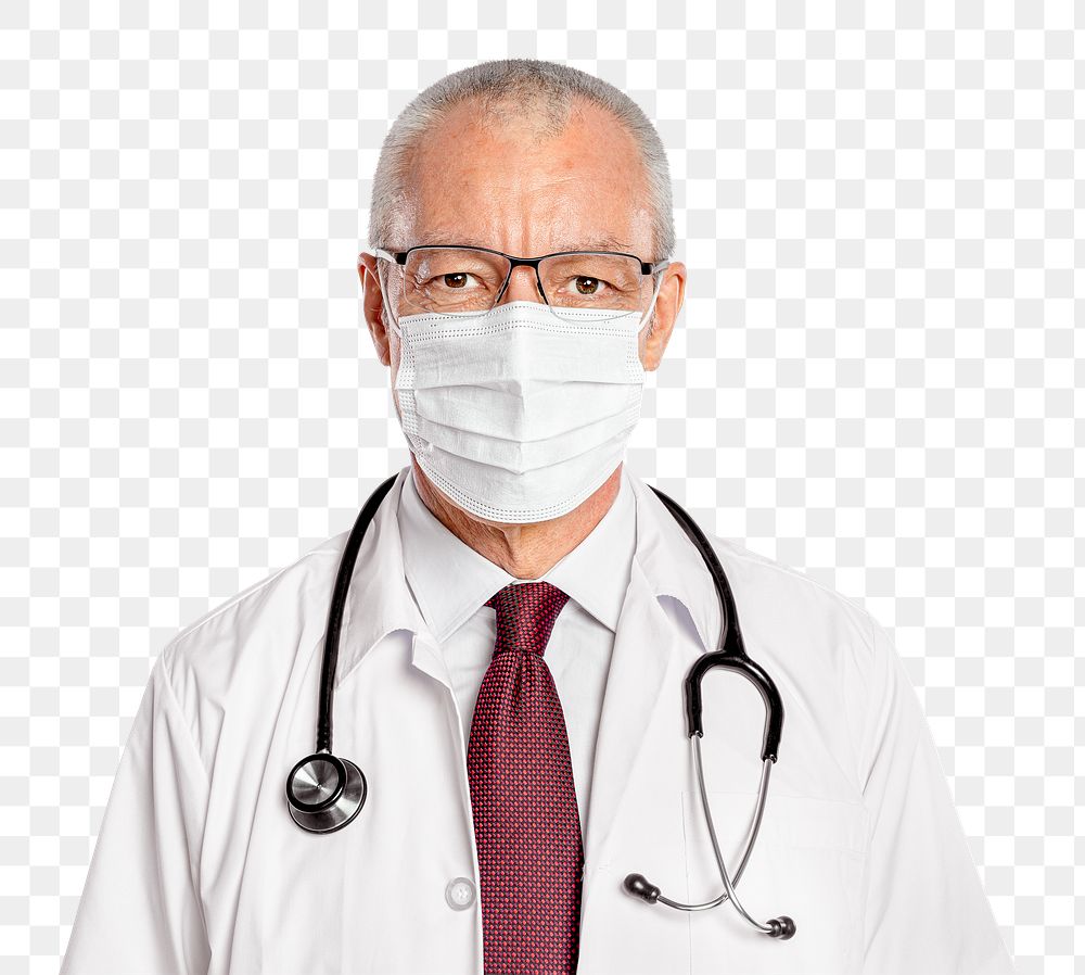 Male doctor png mockup with a face mask portrait