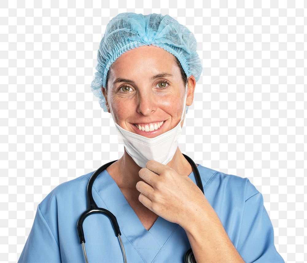 Female doctor png mockup with a stethoscope portrait