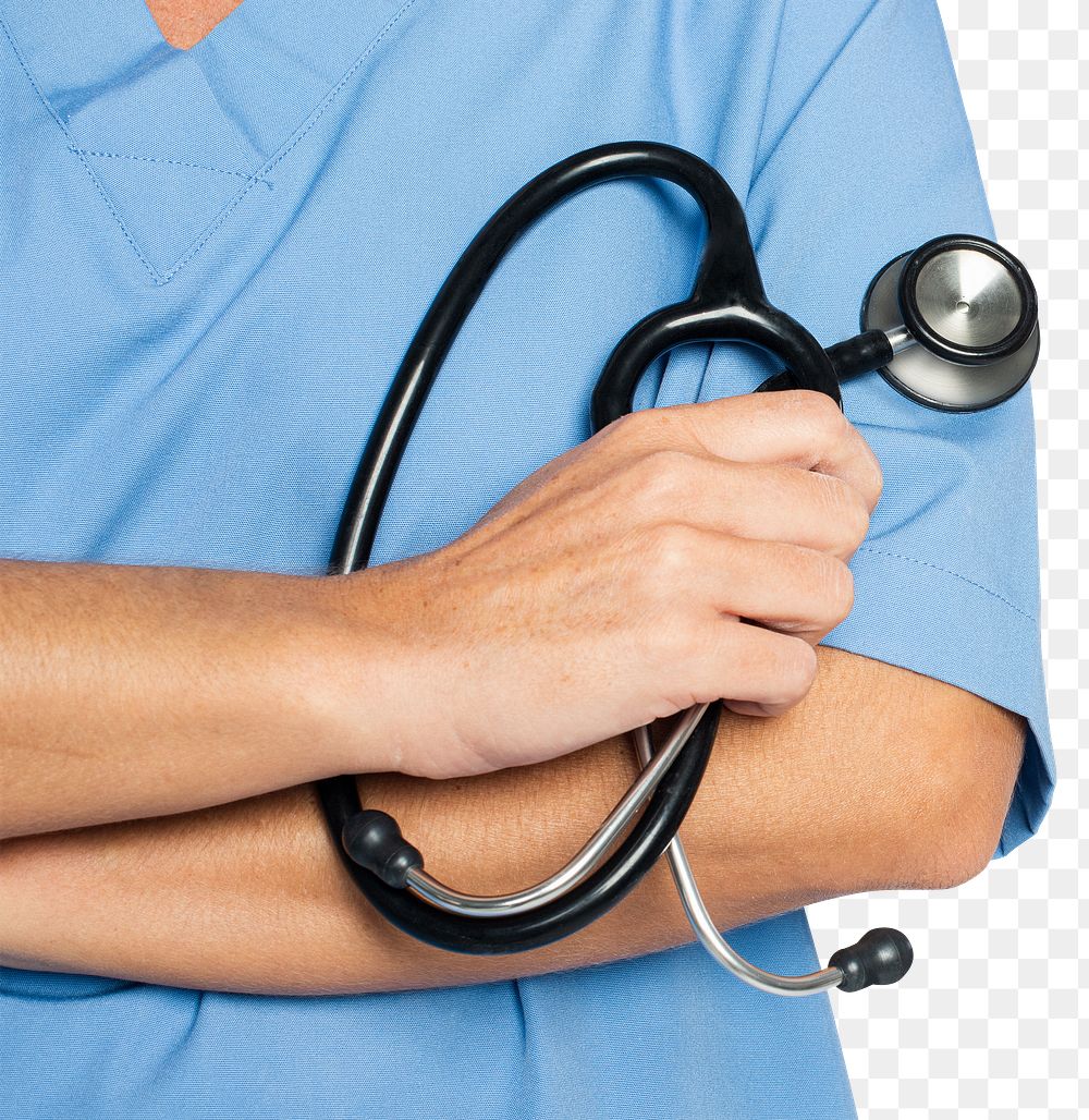Doctor&rsquo;s hand png mockup holding a stethoscope closeup
