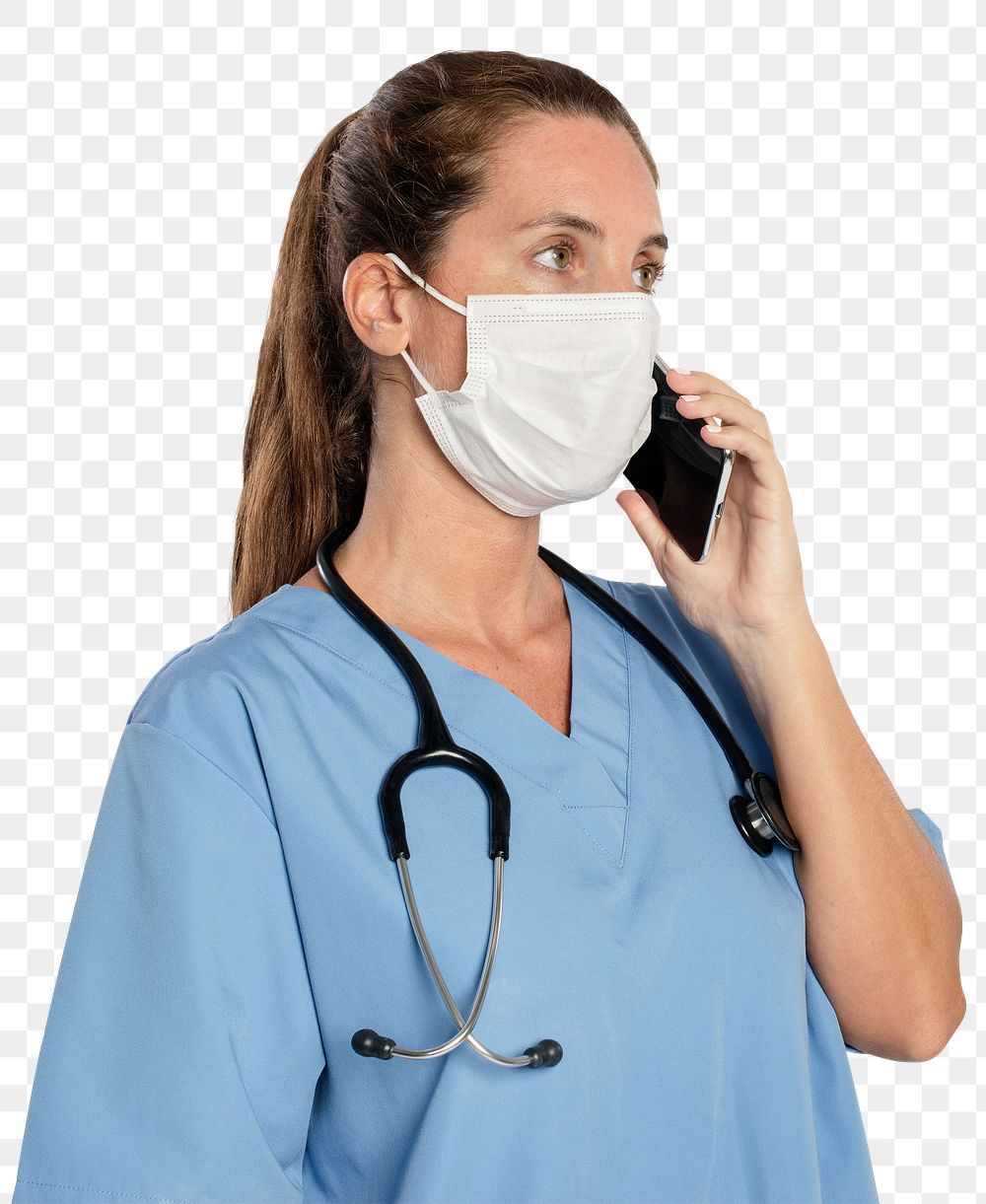 Female doctor png mockup talking on the phone