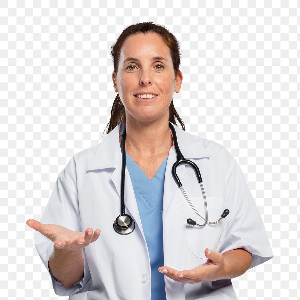 Female doctor png mockup with a stethoscope portrait