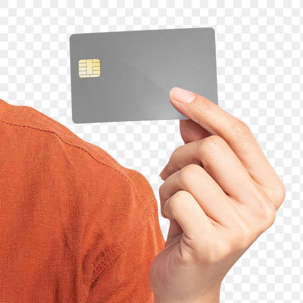 Credit card png mockup presented by a woman