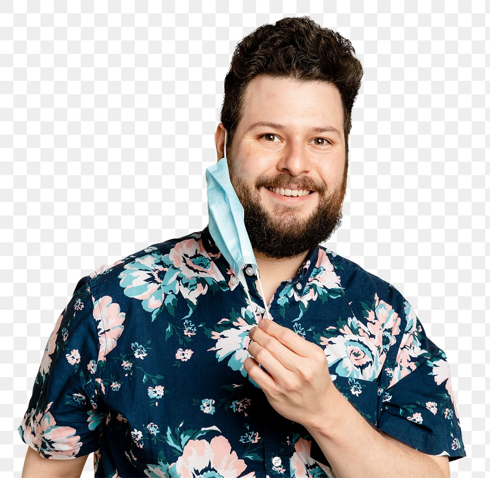 Man taking off mask mockup png in the new normal