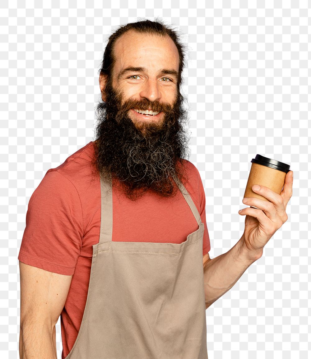 Business owner man mockup png holding coffee cup