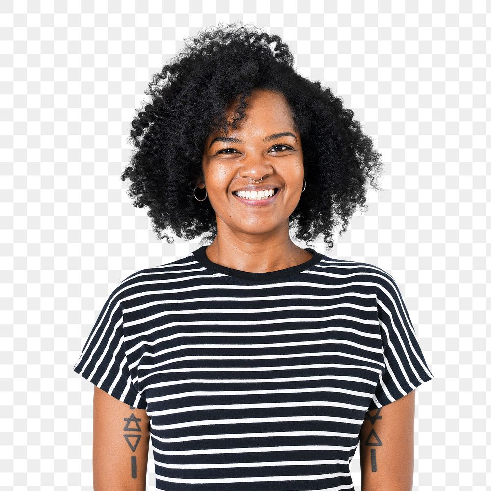 Png African American woman smiling mockup cheerful expression closeup portrait