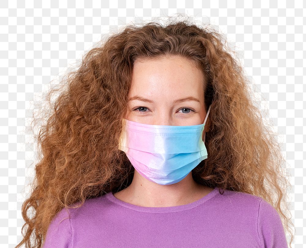 Png European woman mockup wearing face mask in the new normal