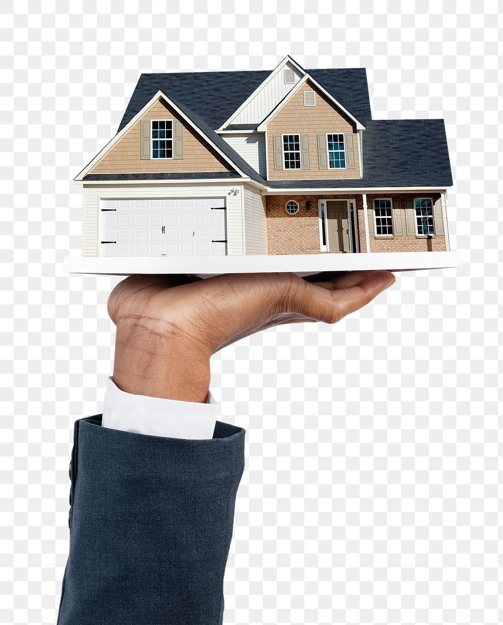 Hand png presenting house, real estate agent on transparent background