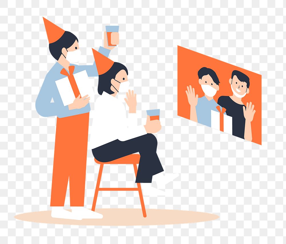 Safe virtual party png element new normal celebration