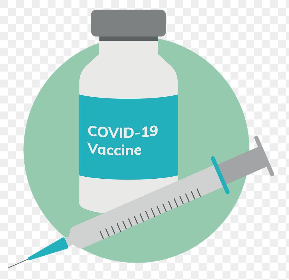 Coronavirus png vaccine sticker, COVID 19 flat design