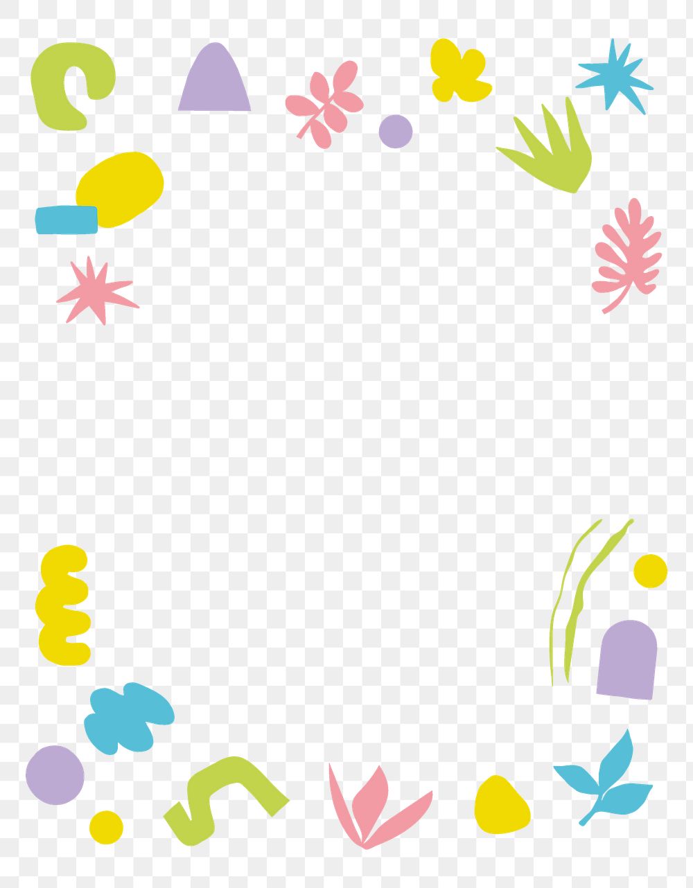 Cute memphis png frame, transparent background, colorful design