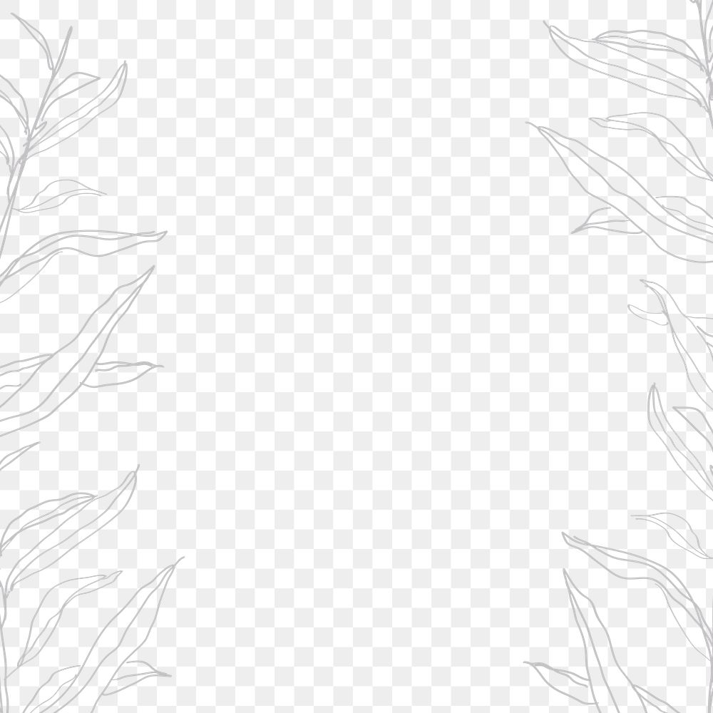 Leaf png border frame, line art design, transparent background