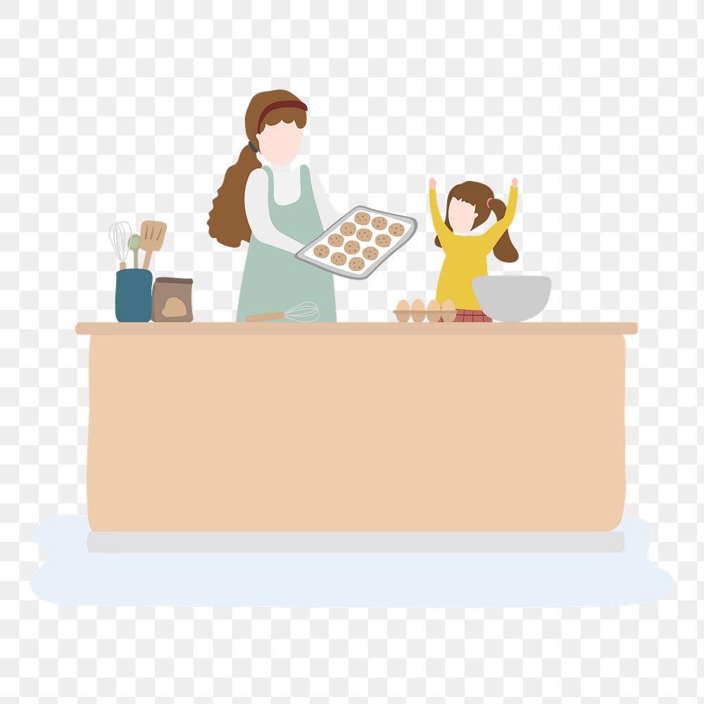 Mother's day png sticker, mom baking for daughter clipart
