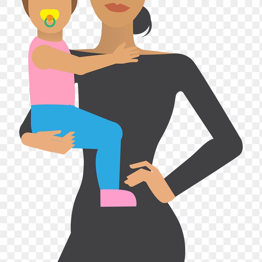 Single mom png sticker, holding toddler, mother's day celebration 