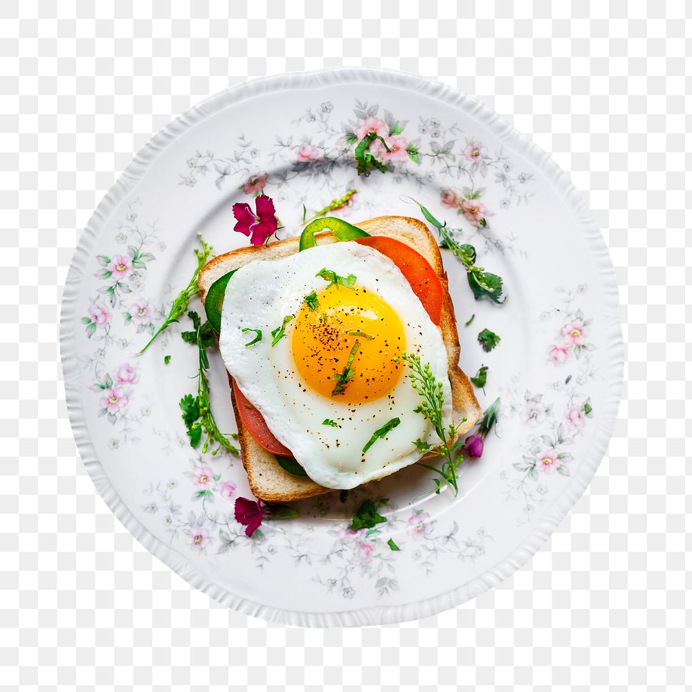 Png fried egg toast sticker, food photography, transparent background