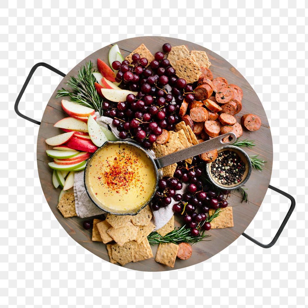 Png snack plate sticker, food photography, transparent background