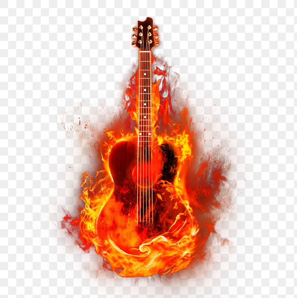 Flaming guitar png, music clipart, grunge aesthetic