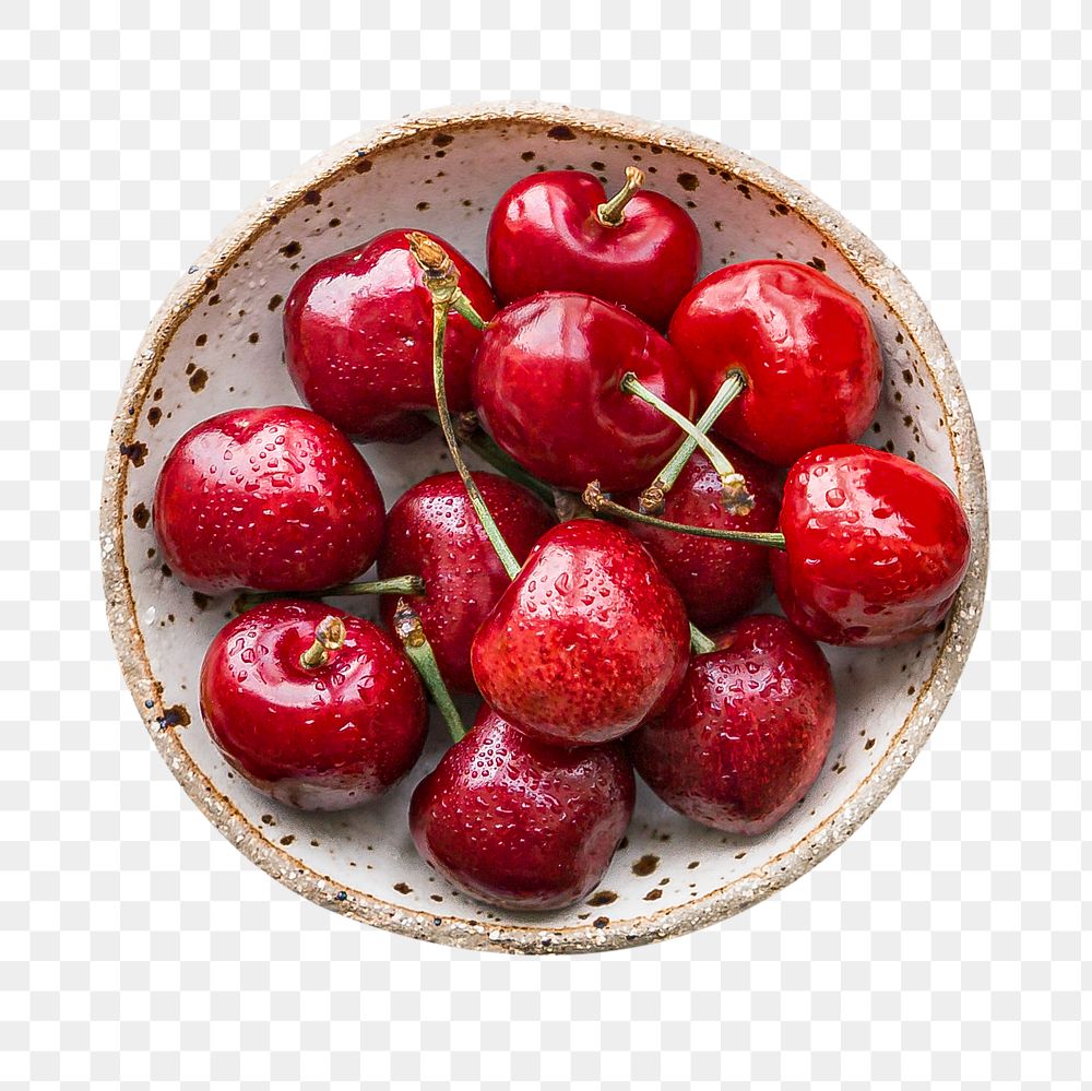 Png red cherries sticker, food photography, transparent background