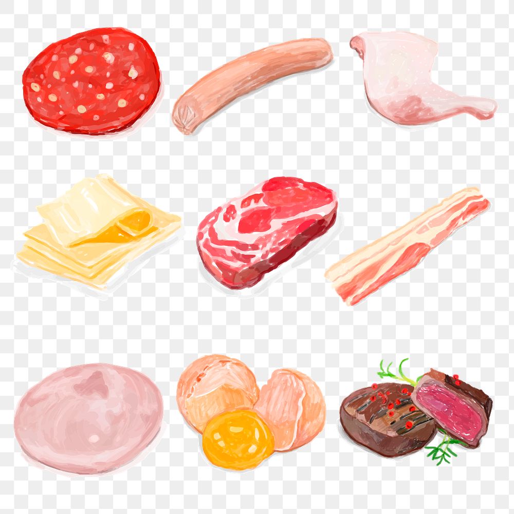 Food ingredients png sticker watercolor illustration set