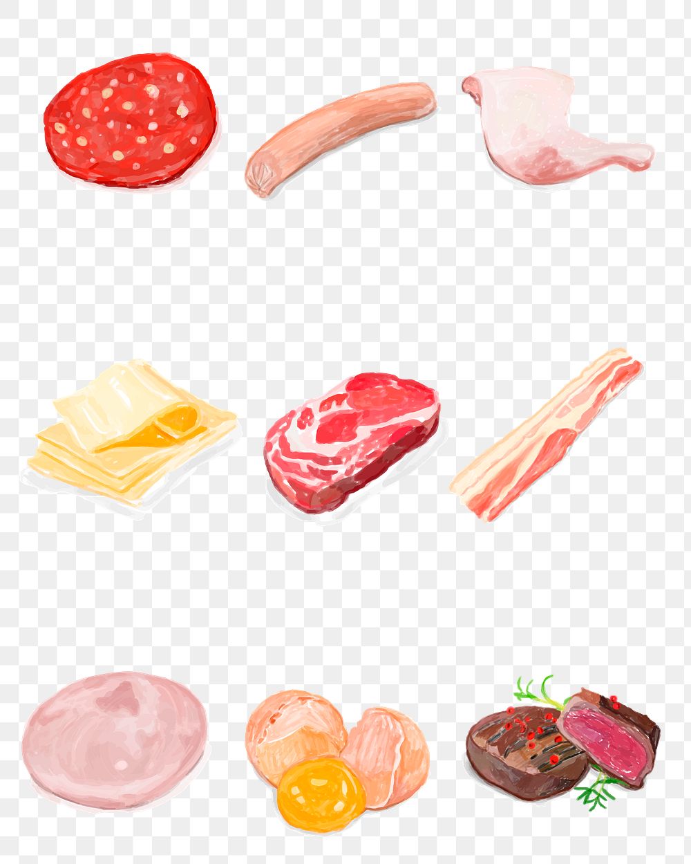 Food ingredients png sticker watercolor illustration collection