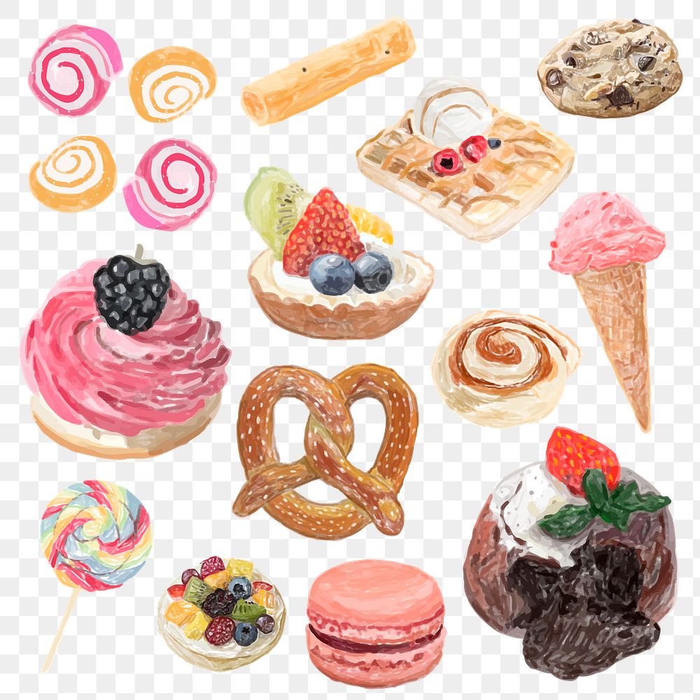Colorful sweet pastry dessert png sticker collection