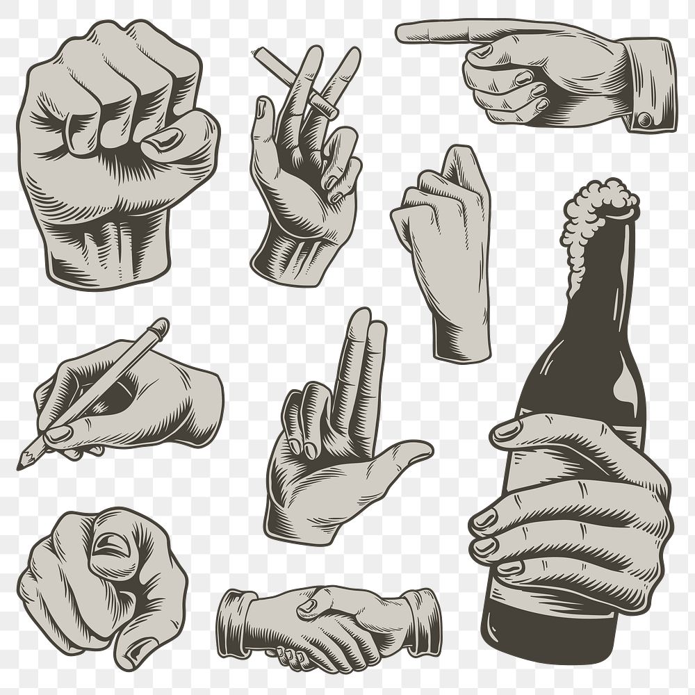 Cool hand gesture sticker design element set