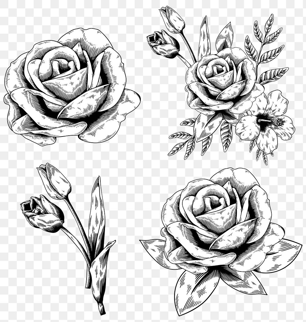 Black and white flower sticker Premium PNG rawpixel