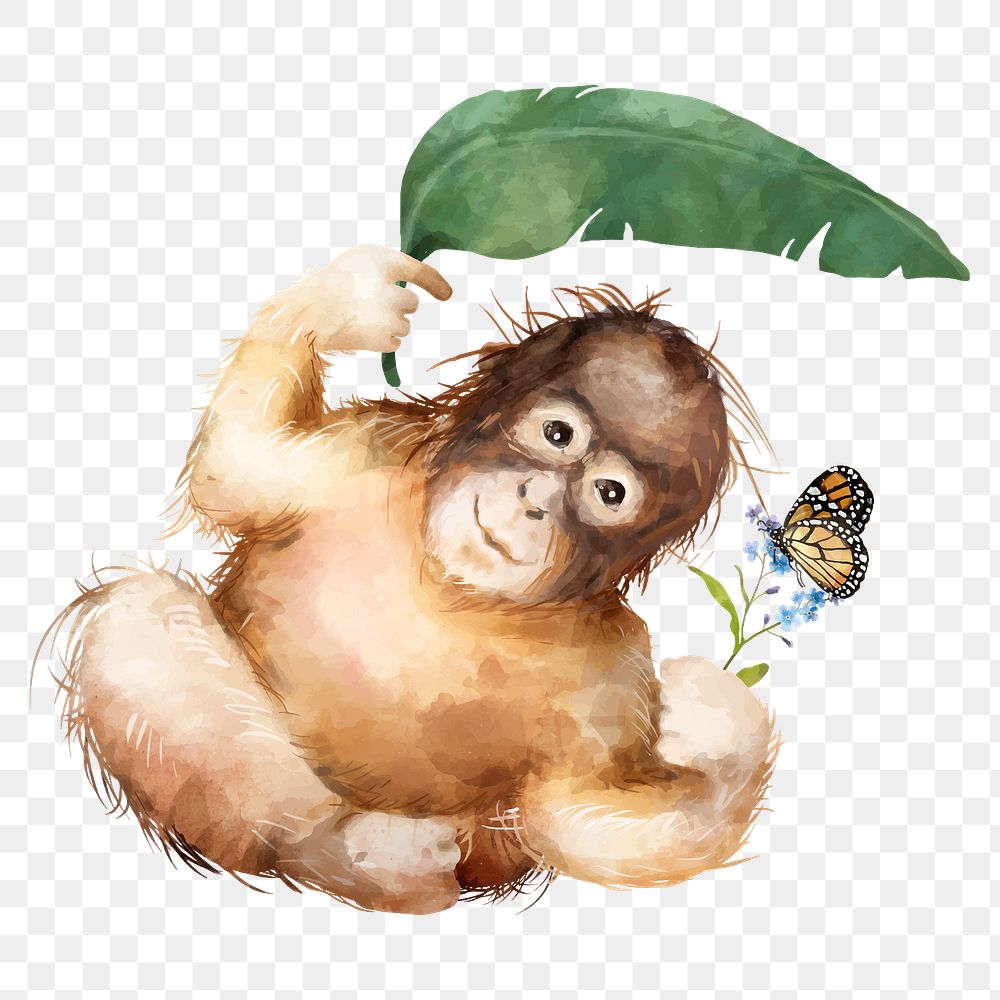 PNG baby chimpanzee, cute animal sticker, watercolor design
