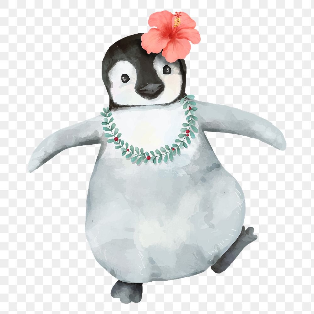 Baby penguin png, watercolor animal sticker