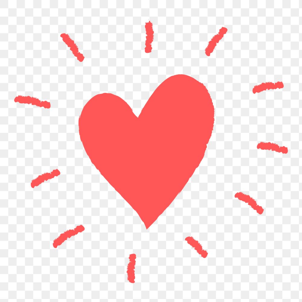 Png pink heart design element in hand drawn style