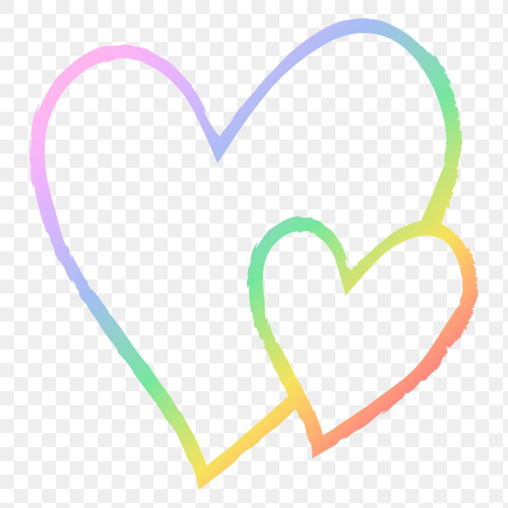 Heart png icon in rainbow, illustration in hand drawn style