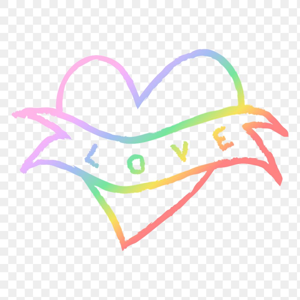 Heart png icon love word, hand drawn doodle style