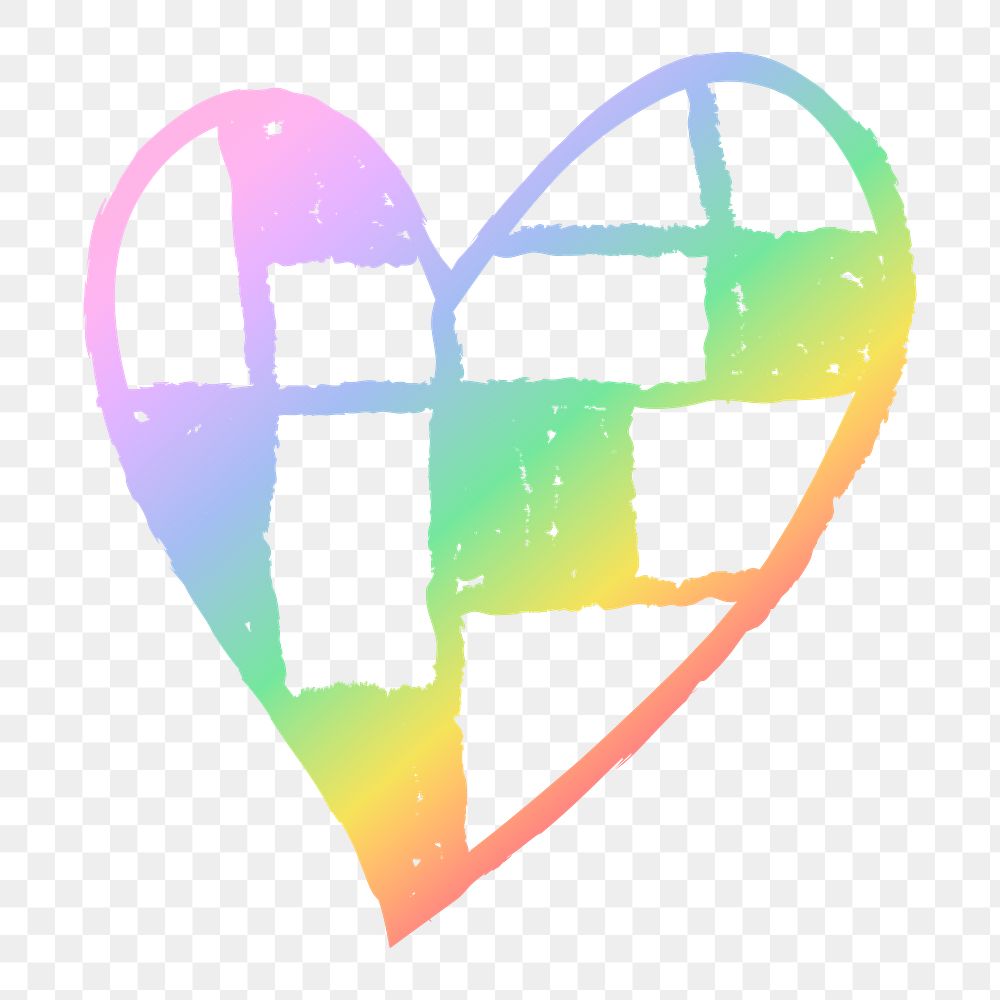 Heart png, checkered icon in hand drawn doodle style