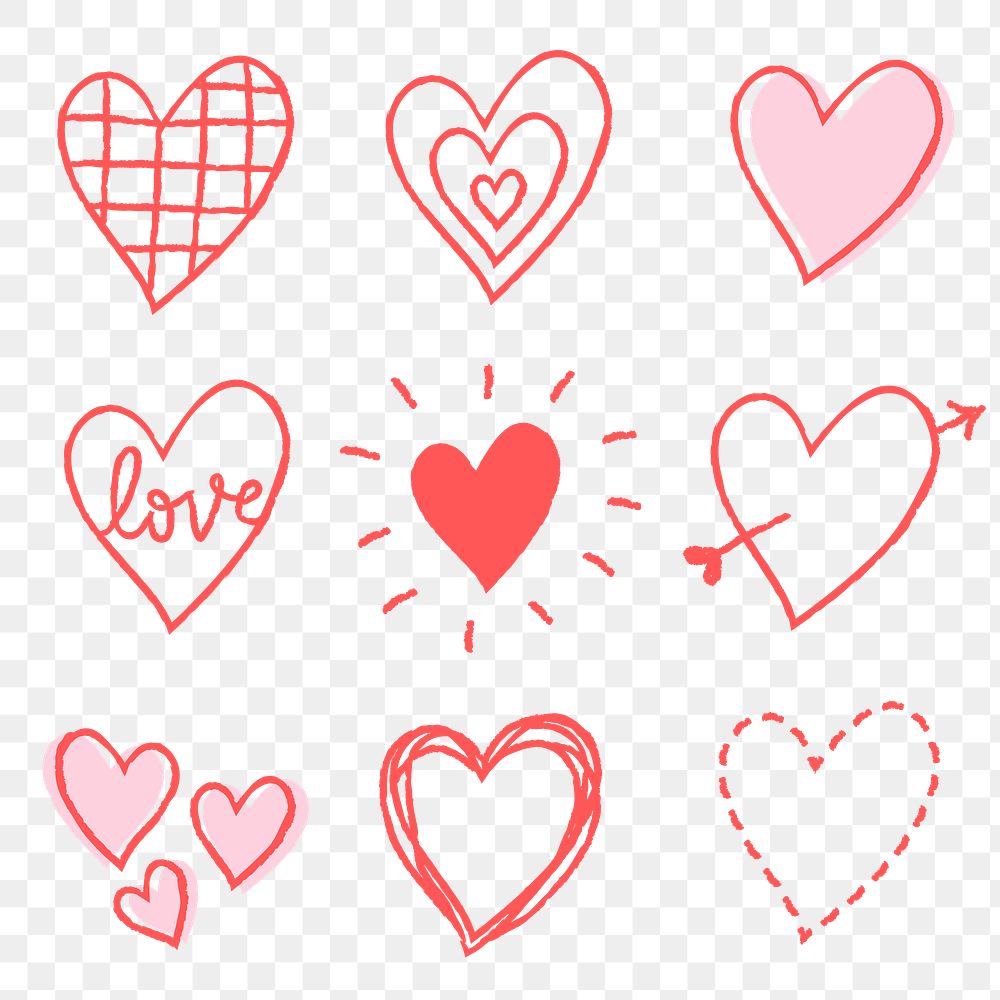 Png Valentine&rsquo;s day heart element set in hand drawn style