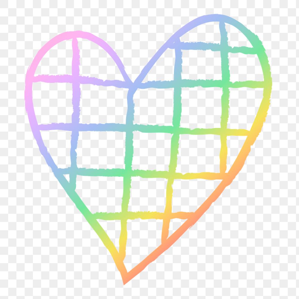 Png rainbow heart design element in hand drawn style